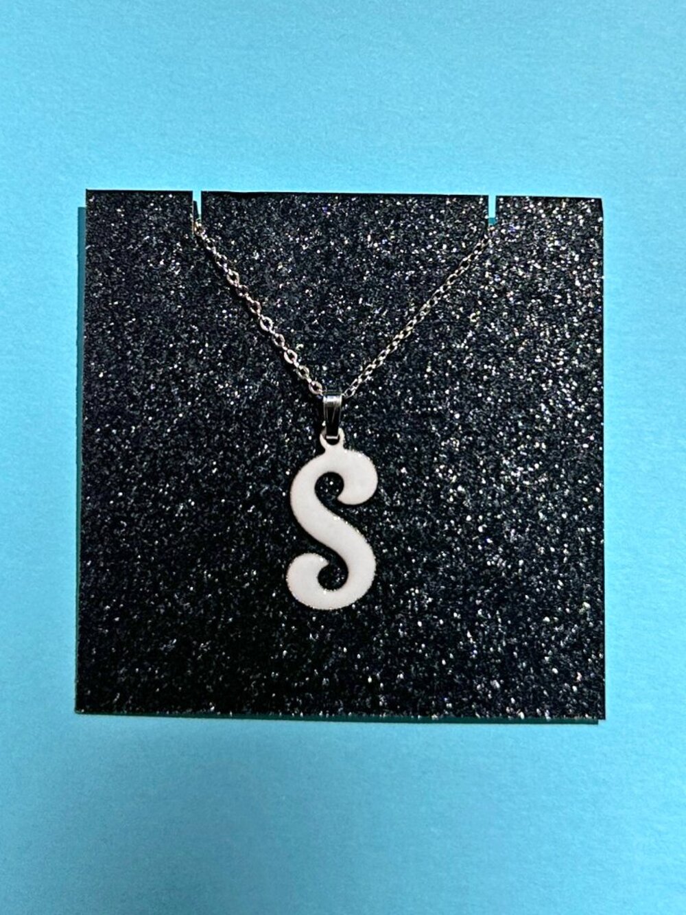 Vintage White Letter S Initial on a 16" Silver Chain, OTHER LETTERS AVAILABLE